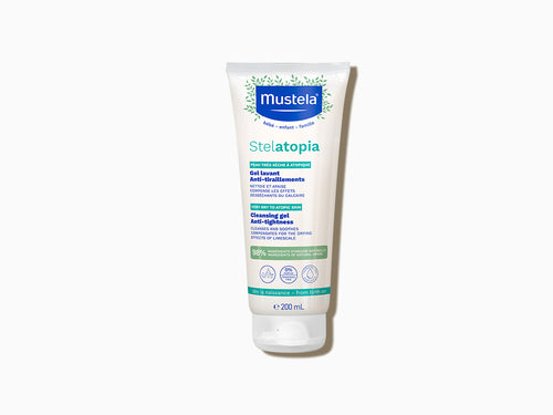 Parte delantera del gel de baño Stelatopia de 200ml con un 98% de ingredientes naturales. - solucionesbanohub.compaña - 4