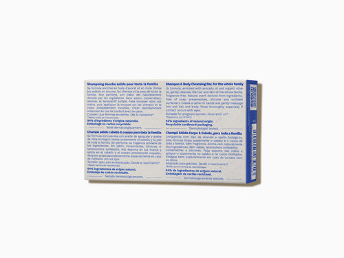 Parte trasera de la caja del champú sólido para cuerpo y pelo de Mustela - solucionesbanohub.compaña - 8