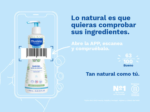 El Baby gel de Mustela para bebés y niños tiene una nota de 63/100 en la app Yuka, es decir, bueno. - solucionesbanohub.compaña - 2