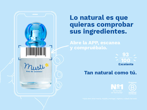 Musti agua perfumada de Mustela para bebé y niños tiene una nota de 93/100 en la app Yuka, es decir, excelente, sin ingredientes cuestionables o tóxicos. - solucionesbanohub.compaña - 2