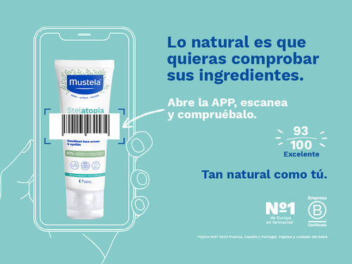 La crema facial Stelatopia de Mustela para toda la familia tiene una nota de 93/100 en la app Yuka, es decir, excelente, sin ingredientes cuestionables o tóxicos.  - solucionesbanohub.compaña - 3