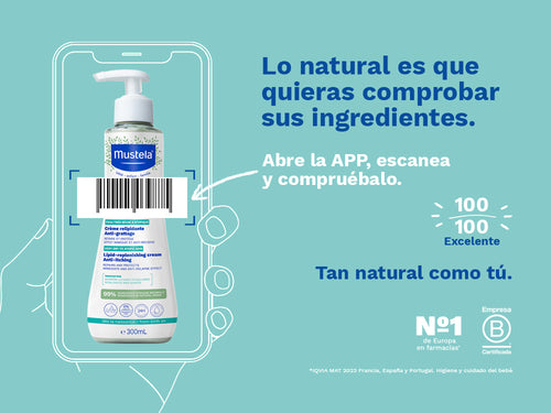 La crema Stelatopia+ de Mustela para bebés, niños y toda la familia, tiene una nota de 100/100 en la app Yuka, es decir, excelente, sin ingredientes cuestionables o tóxicos.  - solucionesbanohub.compaña - 3