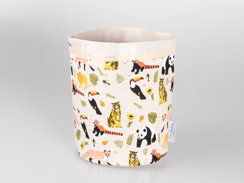 Cesta jungla de Mustela vacía en color beige con estampado de animales: oso panda, tigre, zorro, león, tucán. - solucionesbanohub.compaña - 3