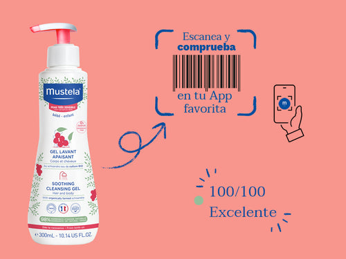 El gel de baño de Mustela para la piel muy sensible debebé y niños tiene una nota de 100/100 en la app Yuka, es decir, excelente, sin ingredientes cuestionables o tóxicos.  - solucionesbanohub.compaña - 3