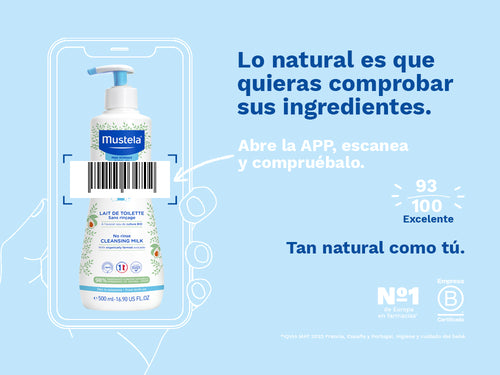 La loción limpiadora de Mustela para bebé y niños tiene una nota de 93/100 en la app Yuka, es decir, excelente, sin ingredientes cuestionables o tóxicos.  - solucionesbanohub.compaña - 3