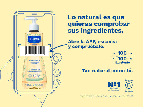 El aceite de baño y ducha para piel seca de mustela valorado con una puntuación de 100/100, es decir, excelente en Yuka. - solucionesbanohub.compaña - 3