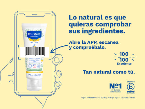Valoración en Yuka de 100/100, excelente, de la crema facial nutritiva al cold cream de Mustela. - solucionesbanohub.compaña - 3