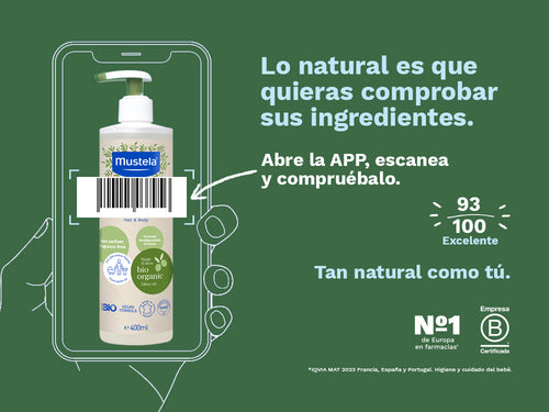 Gel-Champú de Mustela con certificado BIO calificado como excelente en apps de escaneo como YUKA. - solucionesbanohub.compaña - 3