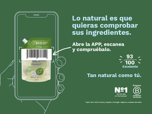 Calificación como excelente con un 93/100 en Yuka de gel-champú en formato eco-regarga de Mustela. - solucionesbanohub.compaña - 5