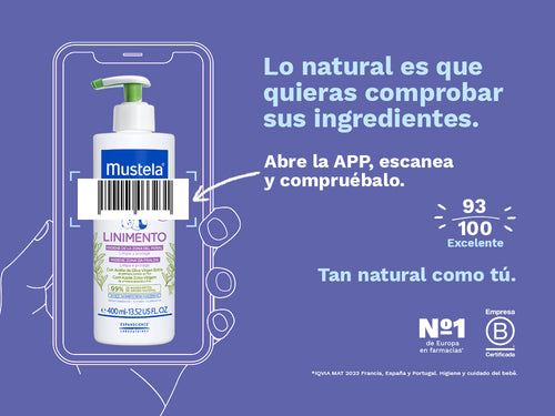 El linimento de Mustela, siguiendo la receta tradicional y con un 99% de ingredientes naturales, ha sido puntuado como excelente 93/100 en la app de Yuka. - solucionesbanohub.compaña - 3