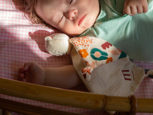 Bebé durmiendo con su doudou de apego Mustela - solucionesbanohub.compaña - 3