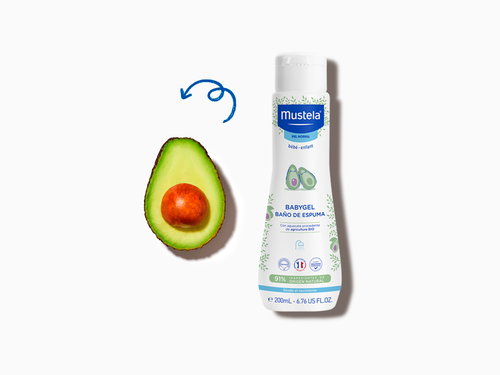 Bote de 200ml de Babygel de baño de espuma de Mustela con aguacate bio en sus ingredientes. - solucionesbanohub.compaña - 4