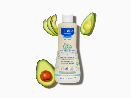 Bote de 500ml de champú suave con aguacate bio para bebés de Mustela - solucionesbanohub.compaña - 4
